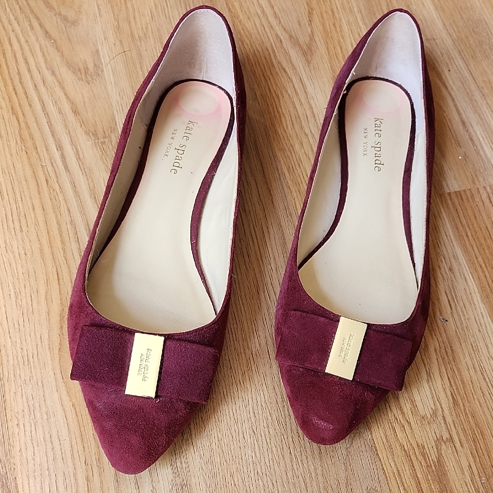 Kate Spade Maroon Suede Loafers with Gold Accent